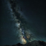 The Milky Way rising above Mt Rainier