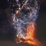 Long exposure of lightning over a volcano in Chile