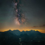 Center of Milky way galaxy above Kamnik–Savinja Alps from Obel kamen (Olševa) on border of Slovenia and Austria